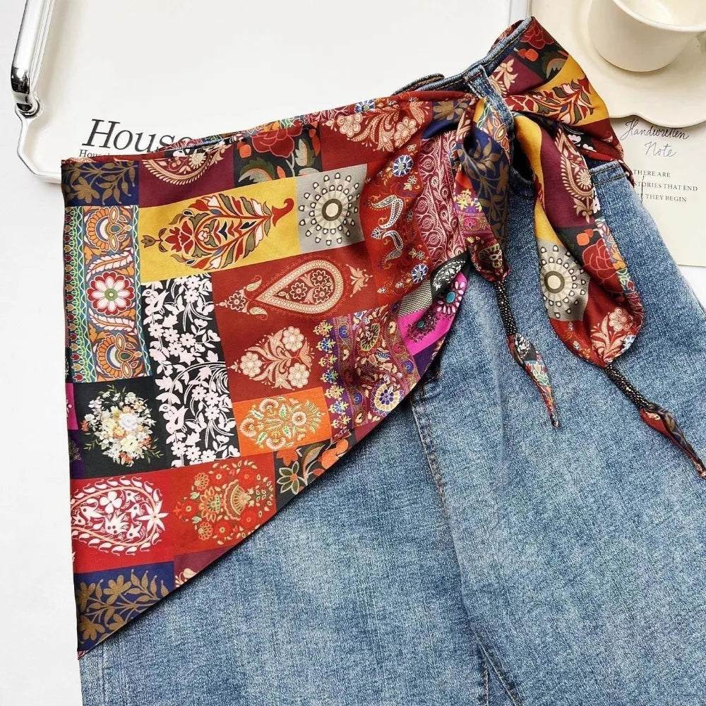 Ceinture foulard en soie cajou Floral